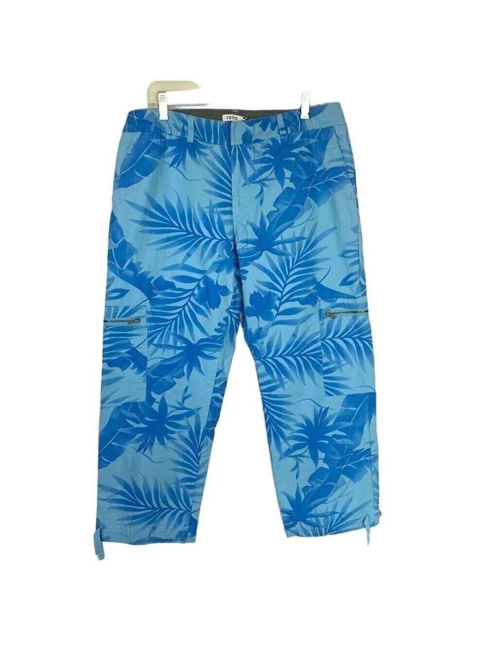IZOD Blue Cropped Capri's Women’s Pants Size 12 Tropical Palm Print Y2K Vintage